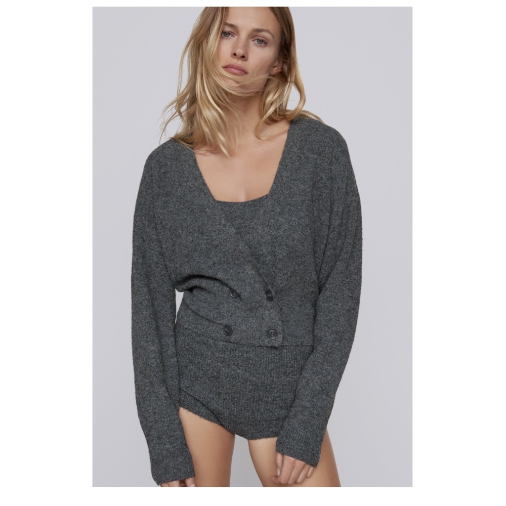 Zara Gray Knit Cardigan and Bodysuit Set